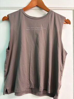 Relaxed Muscle Tank Top in Taupe with Subtle Front Script